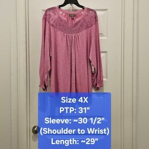 Style & Co. Long Sleeve Lace-Trim Embroidered Top, NWT, Size 4X